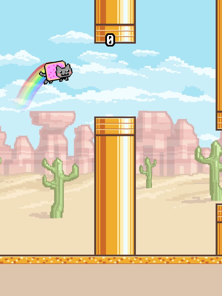 Screenshot of Flappy Nyan: flying cat wings