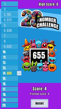 20 Number Challenge Game Game Screenshot