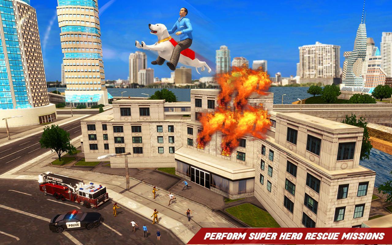 Flying Superhero Dog Hero City Rescue: Dog Games Game Screenshot