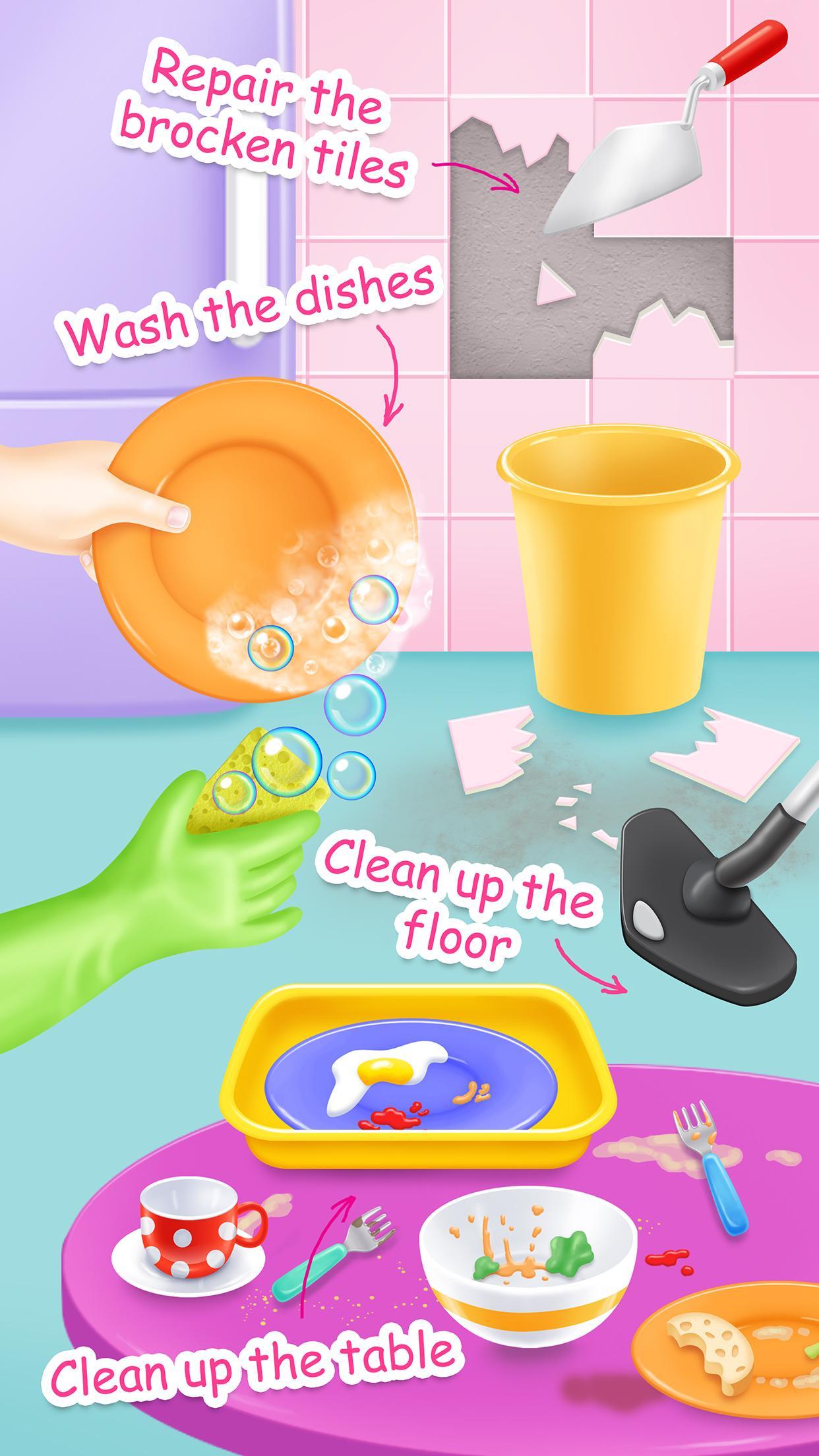 Captura de Tela do Jogo Doll House Cleanup