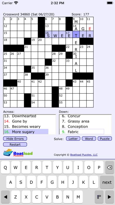 Screenshot of Boatload's Daily Crosswords