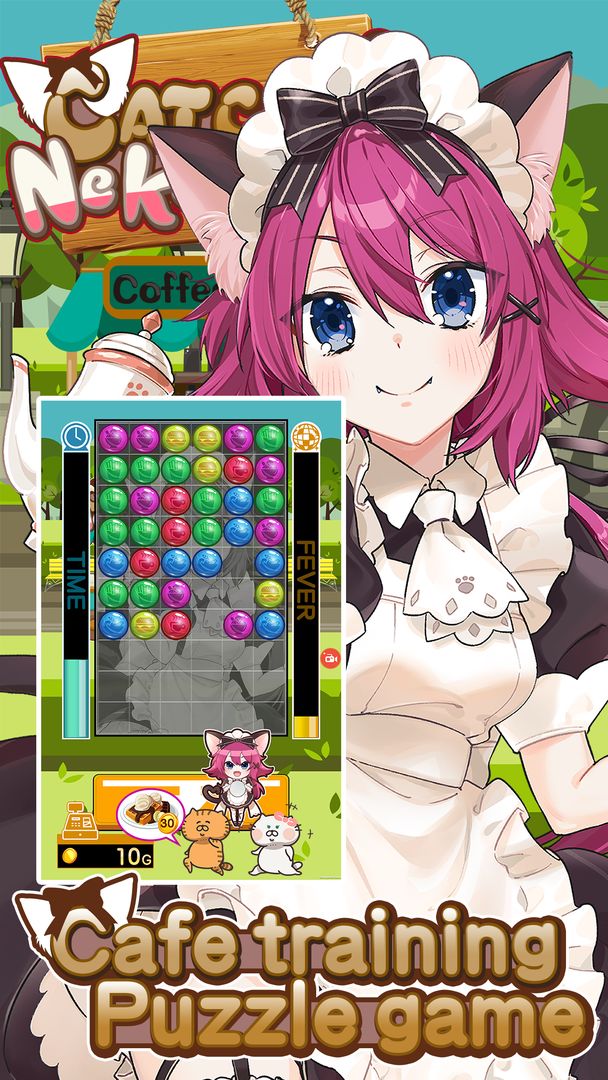 Screenshot of Neko Pazu:Cat waitress cafe training puzzle game.