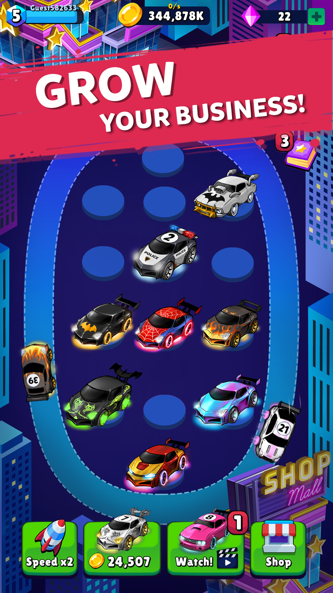 Merge Neon Car: Idle Car Merge Game Screenshot