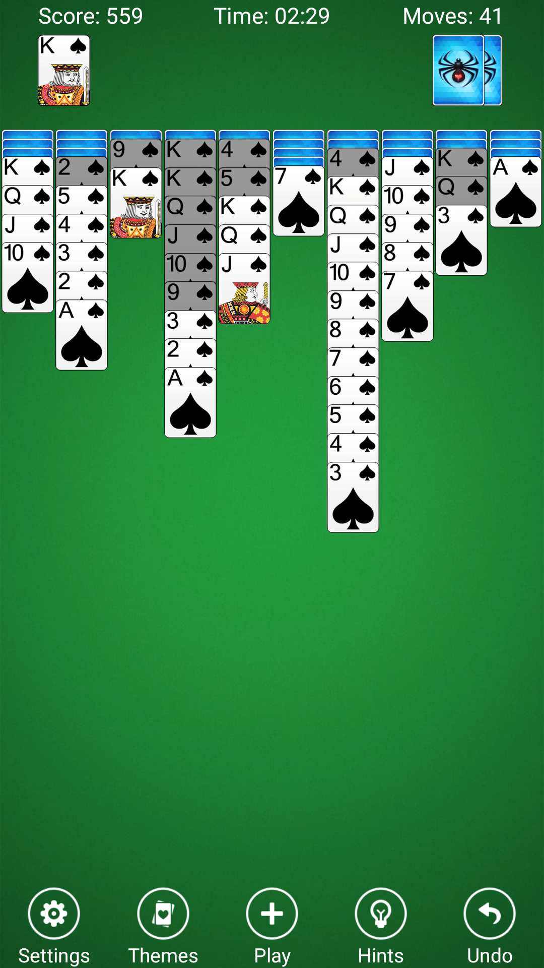 Spider Solitaire Game Screenshot