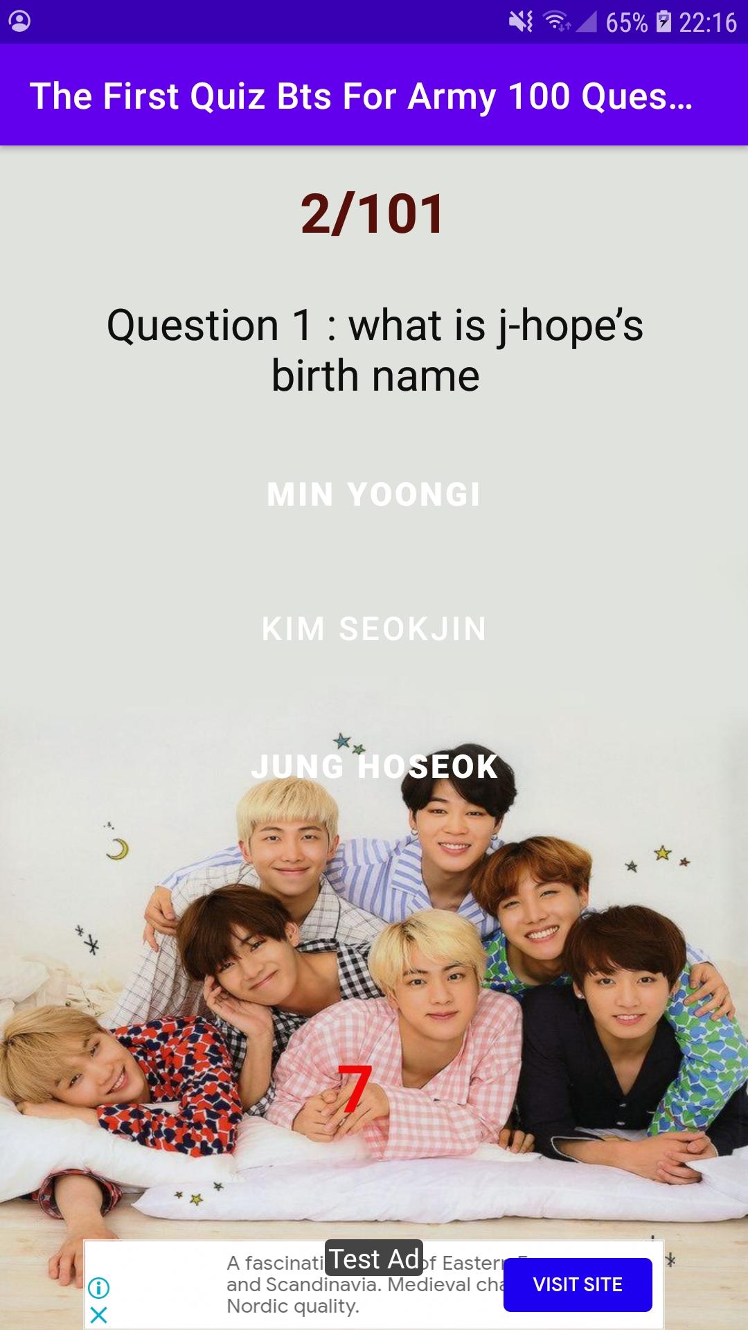 Quiz Bts For Army 100 Question Game Screenshot