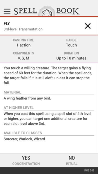 5E Spell Book Game Screenshot