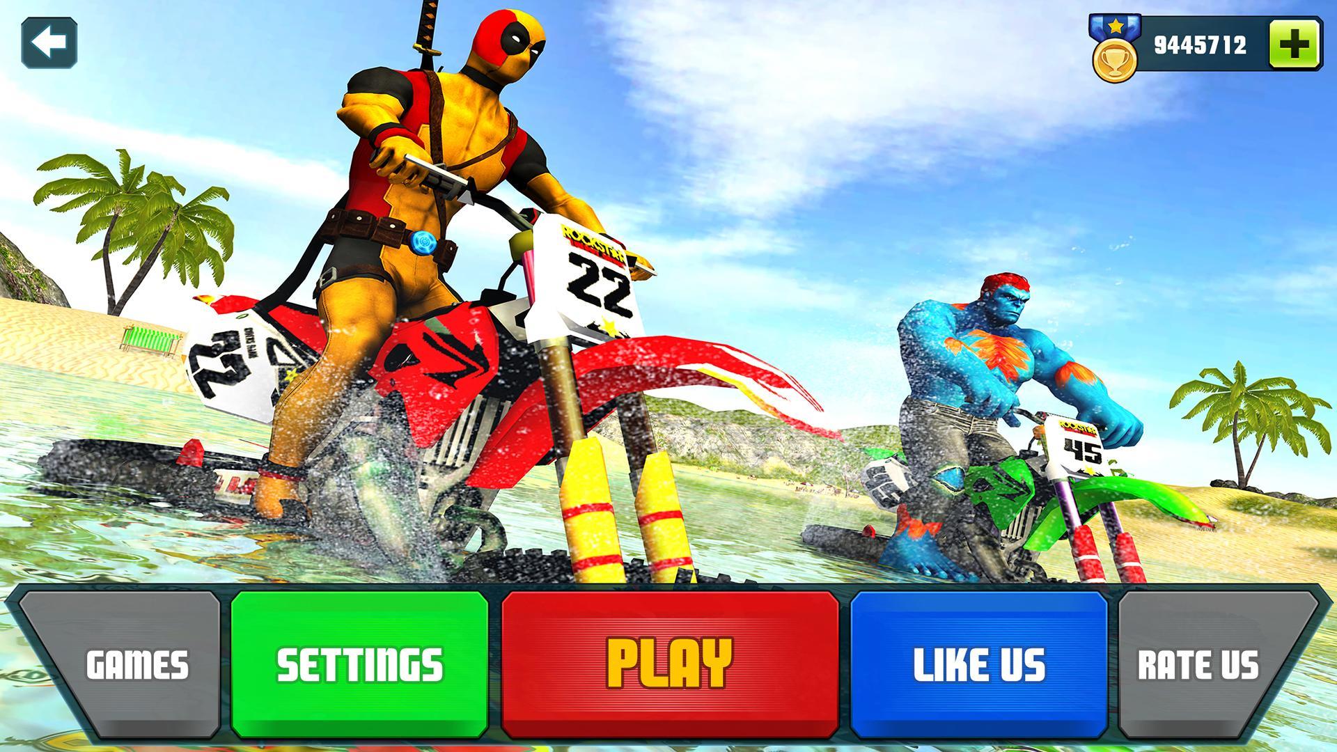 Superhero Water Surfer Bike Racing: Beach Racer Game Screenshot