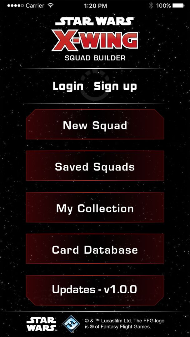 Screenshot of X-Wing Squad Builder by FFG