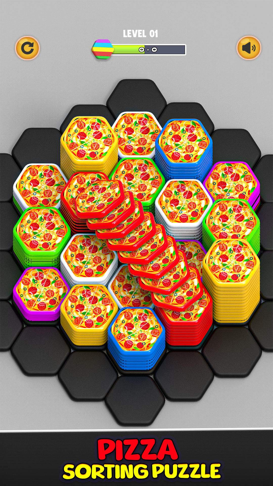 Hexa Pizza Sort Blocks Master ゲームのスクリーンショット