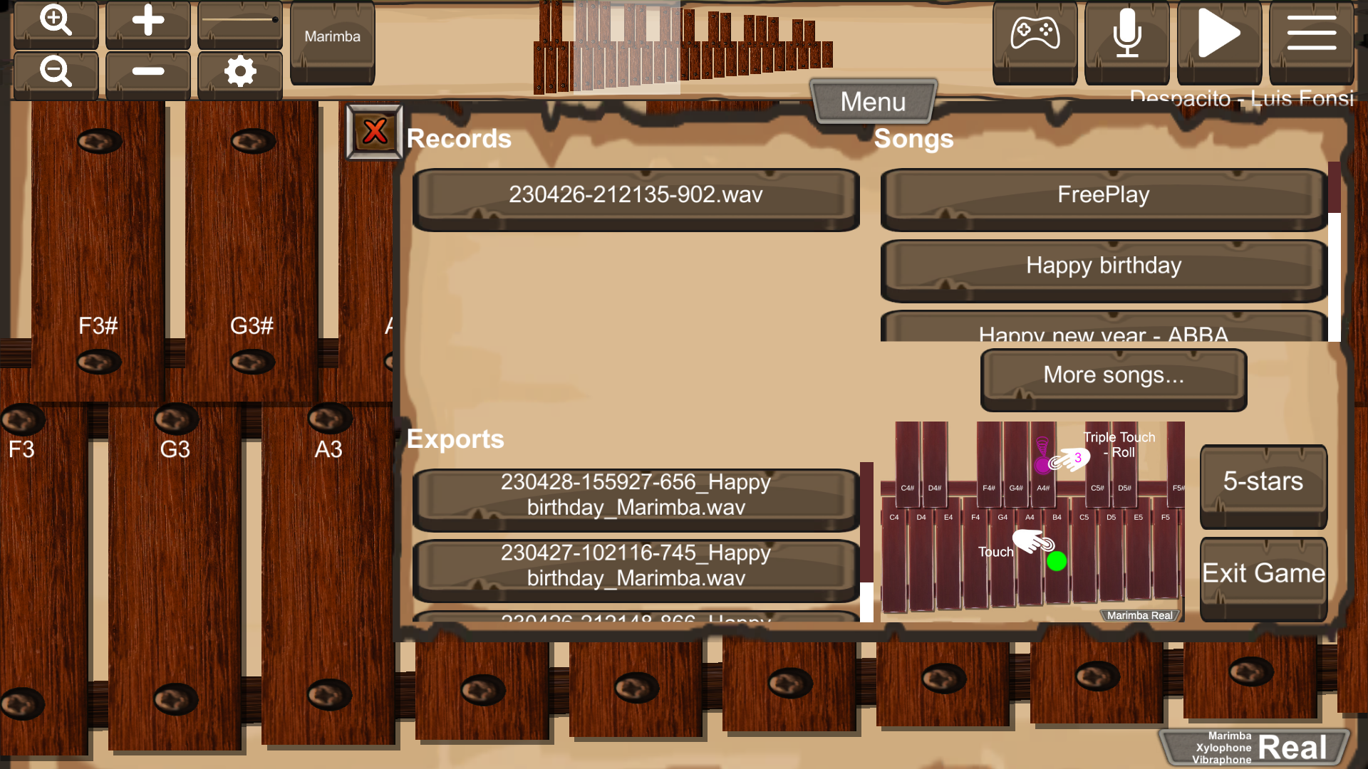 Screenshot of Marimba, Xylophone, Vibraphone
