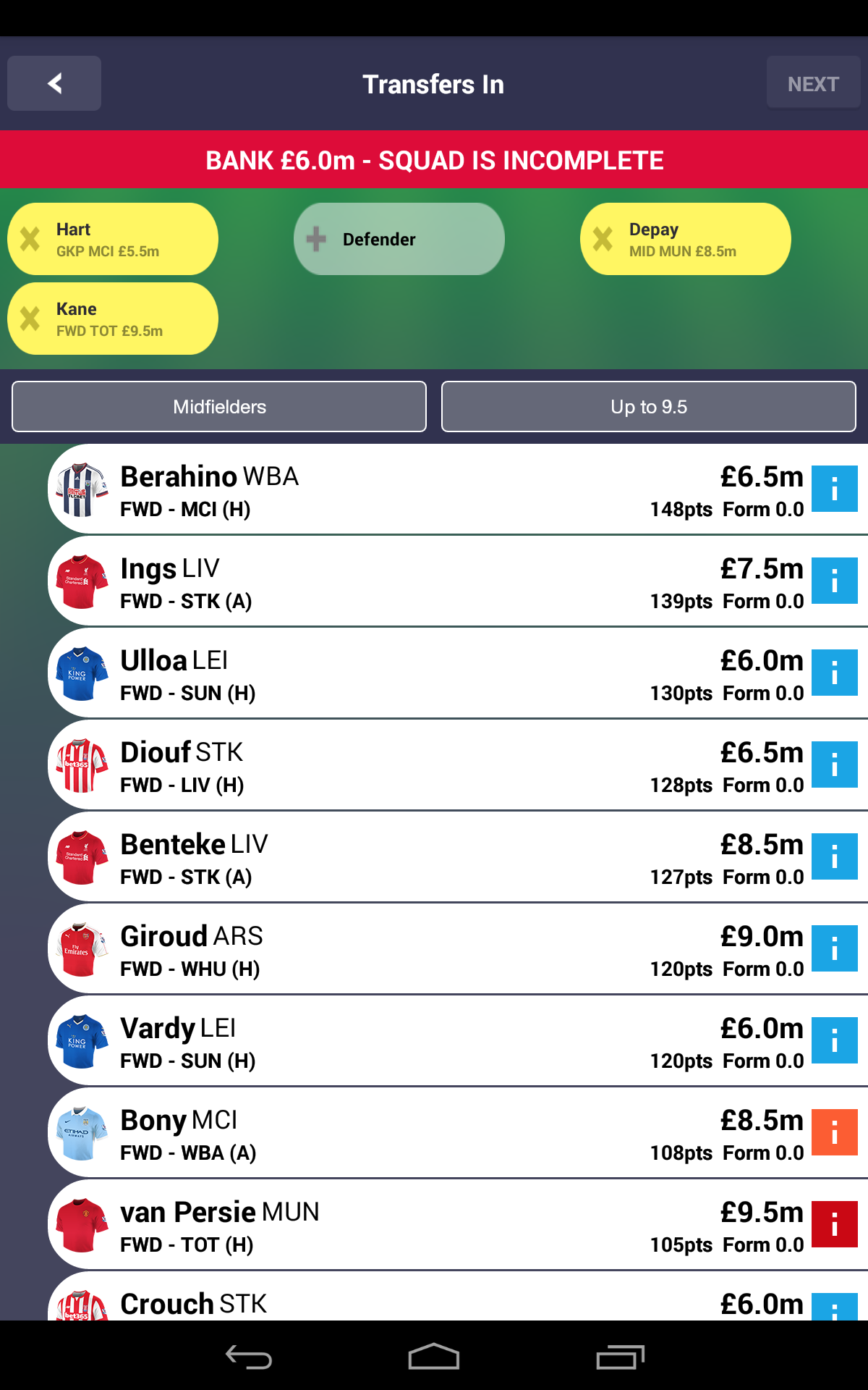 Скриншот игры Fantasy Premier League 2015/16