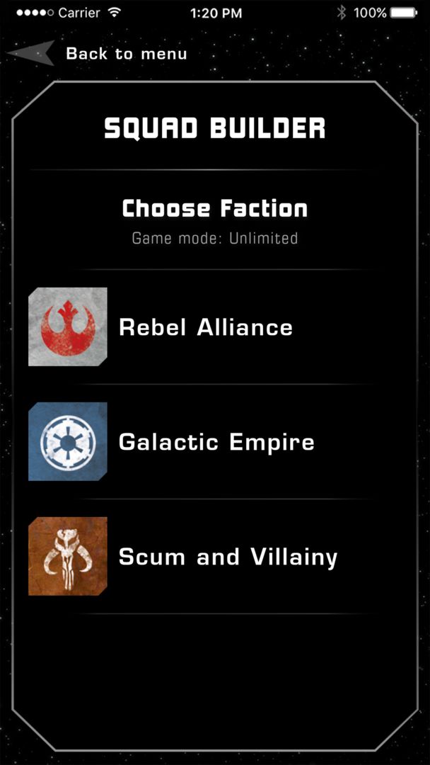 Screenshot of X-Wing Squad Builder by FFG