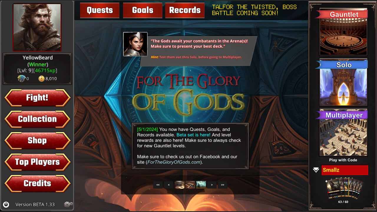 Screenshot of For the Glory of Gods TCG