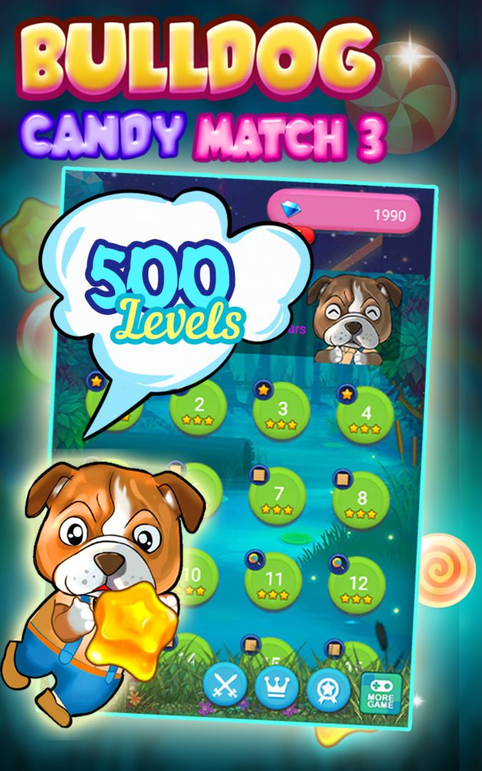 French Bulldog Candy Match 3 screenshot game