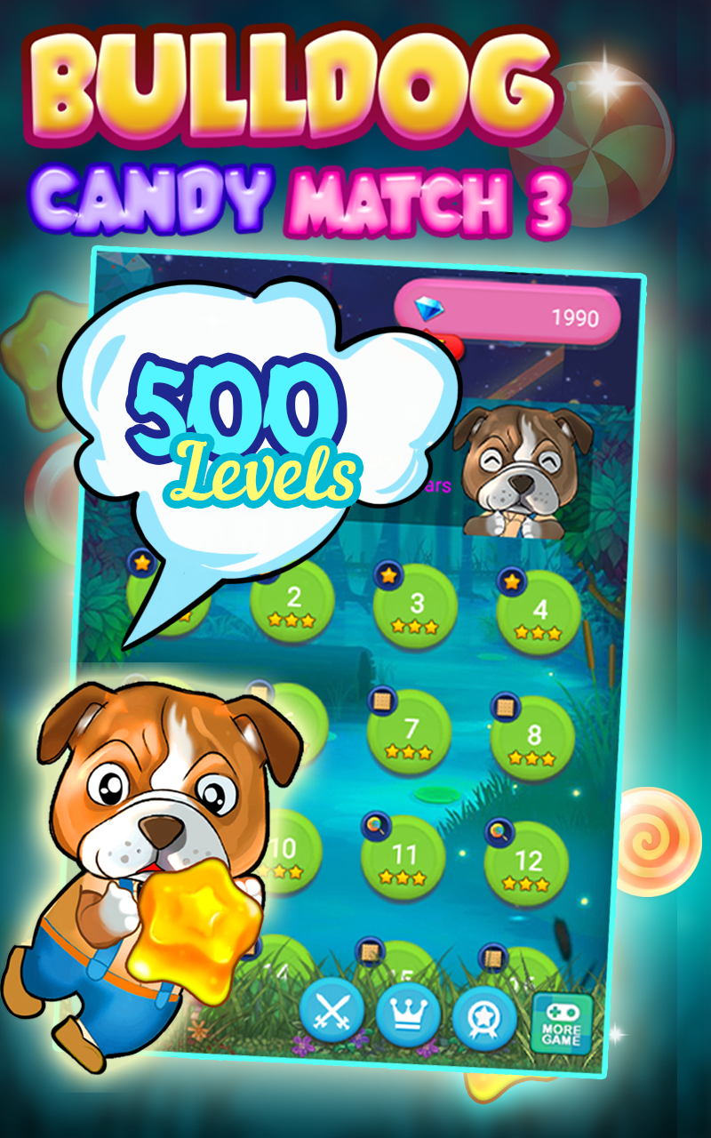 French Bulldog Candy Match 3 Game Screenshot