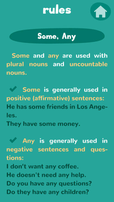 Screenshot of Learn English grammar: Some, any & their compounds