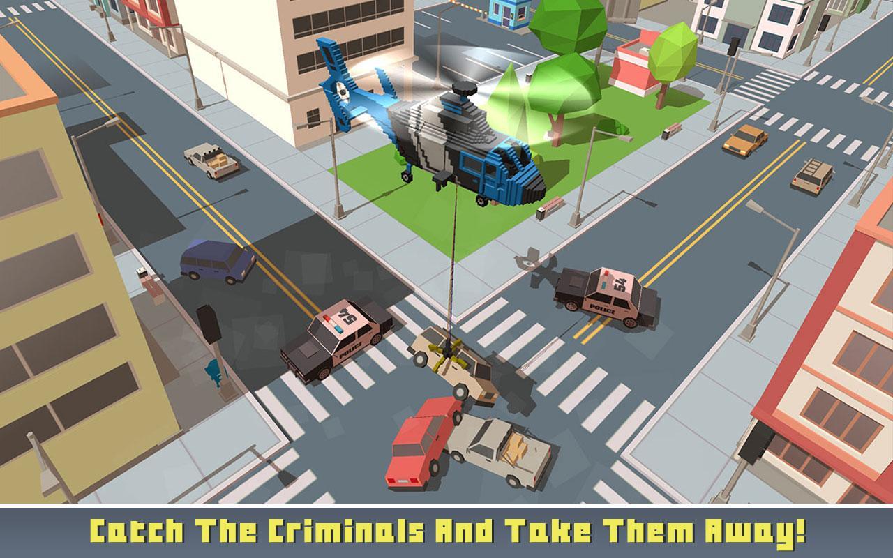 Blocky Helicopter City Heroes Game Screenshot