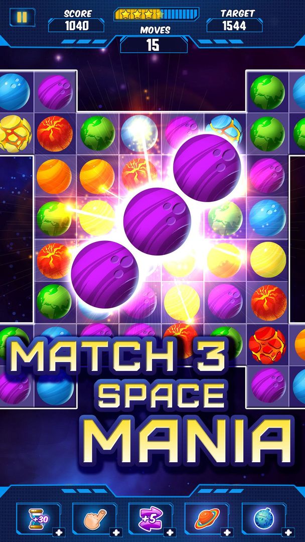 Space Smash Match 3 게임 스크린 샷