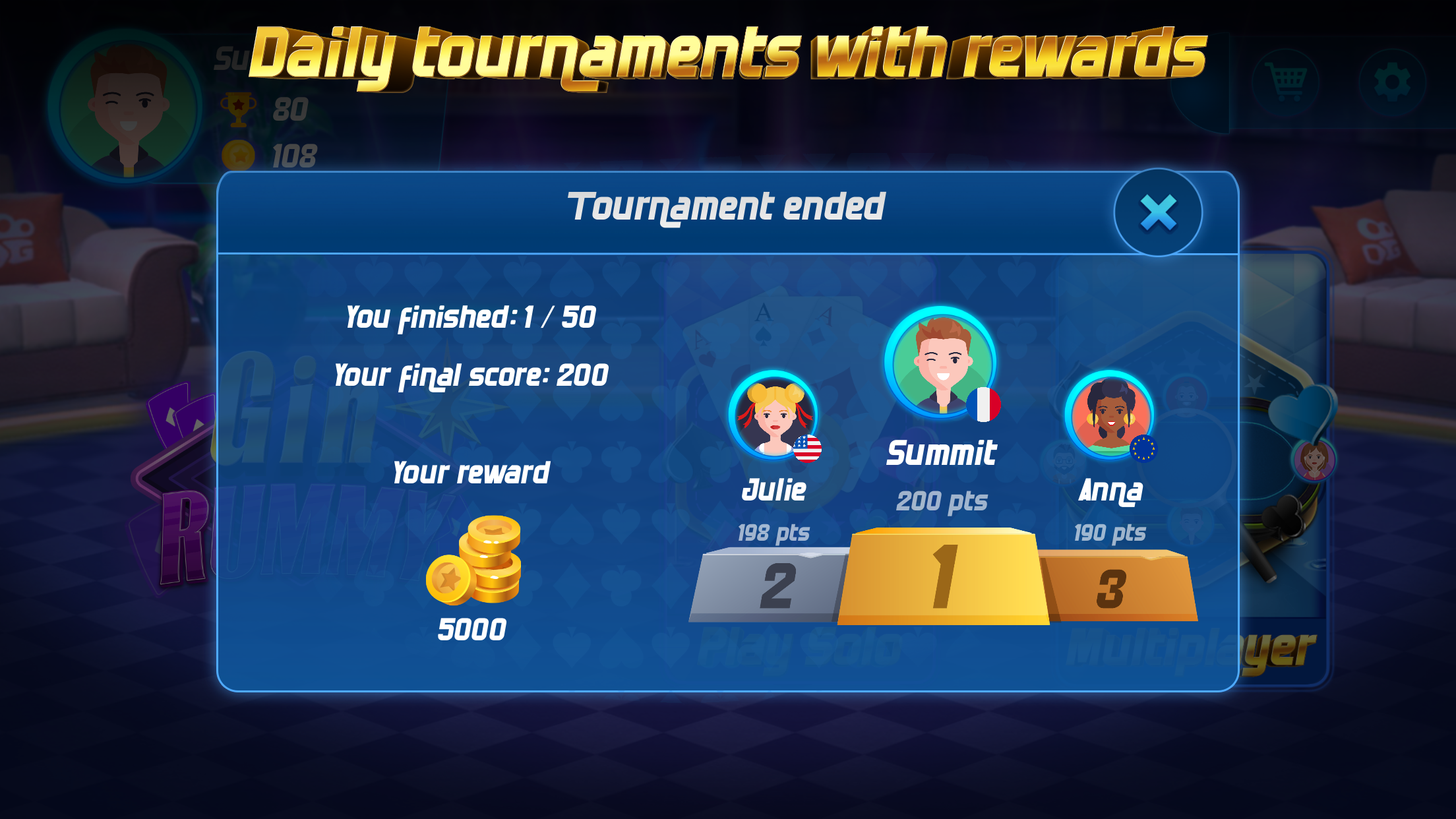 Screenshot of Gin Rummy Online