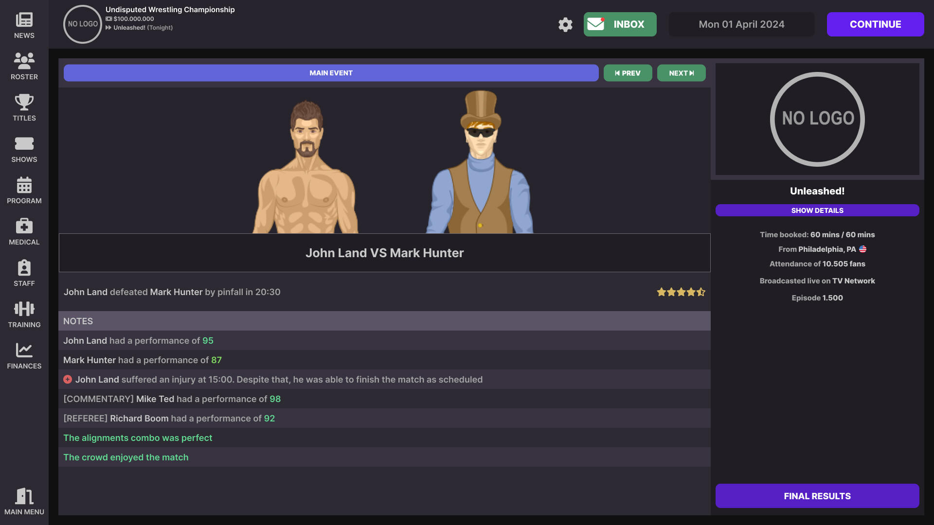 Screenshot of Wrestling Manager 2024