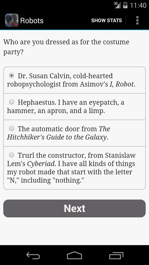Screenshot of Choice of Robots