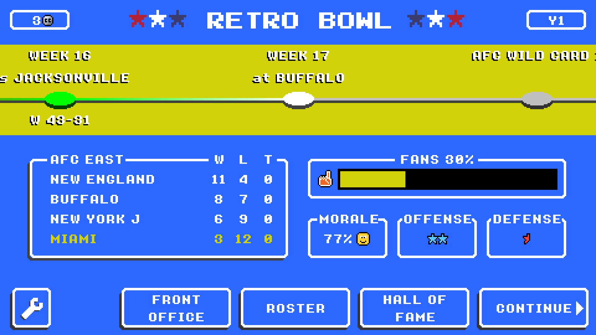 Retro Bowl Game Screenshot