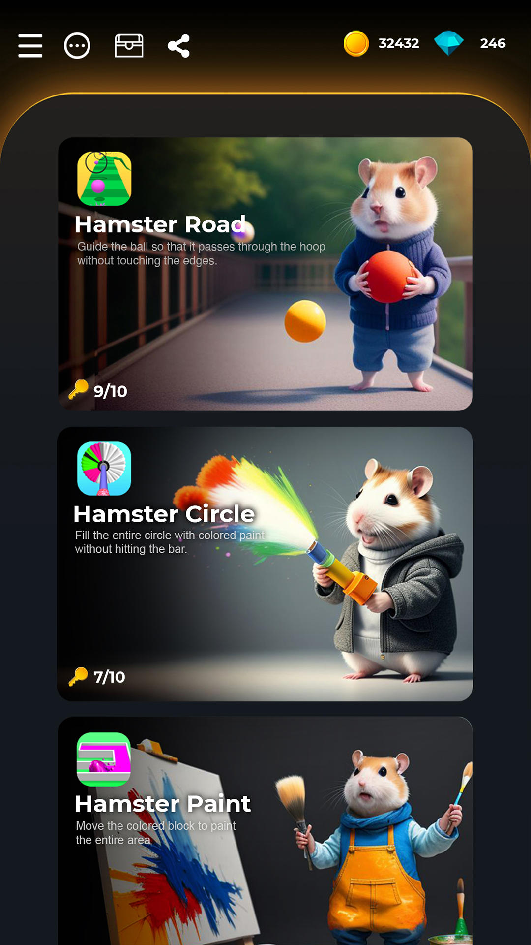 Hamster Keys - Mini Games Game Screenshot