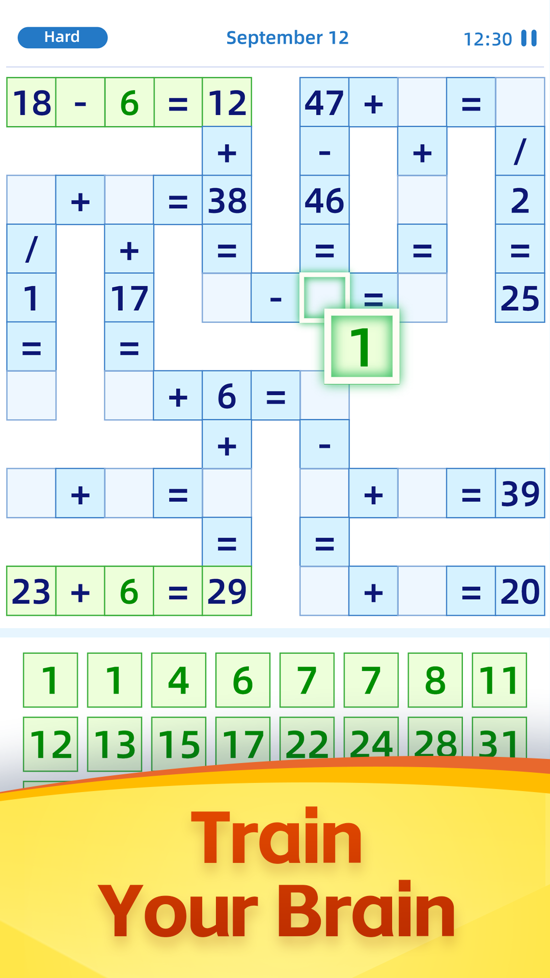 Math Puzzle Cross Number Game Game Screenshot