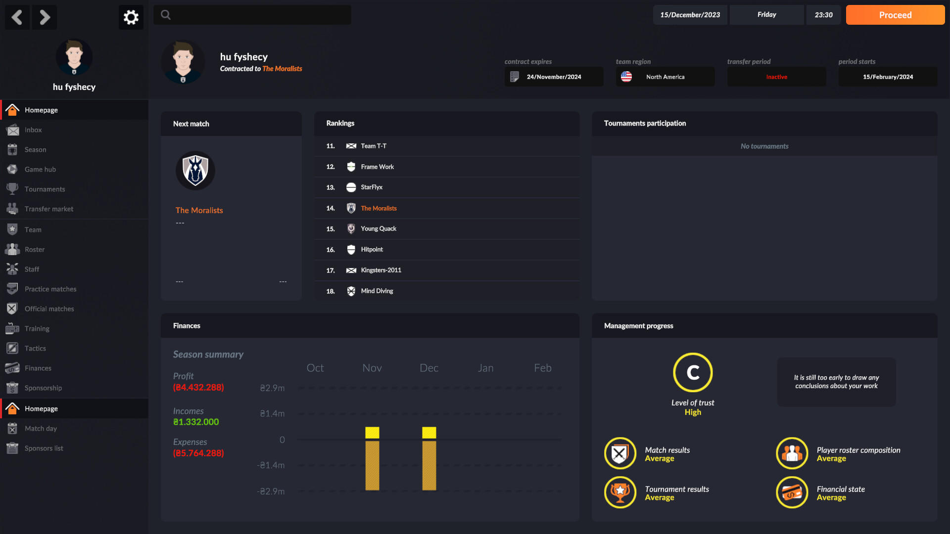 eSports Manager Game Screenshot