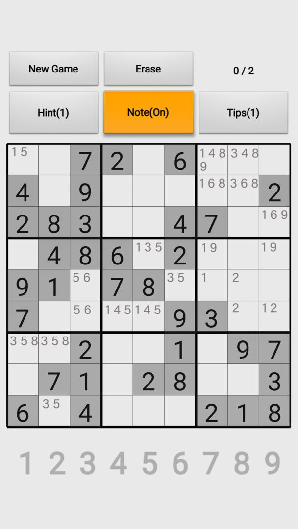 Screenshot of Classic Sudoku puzzle