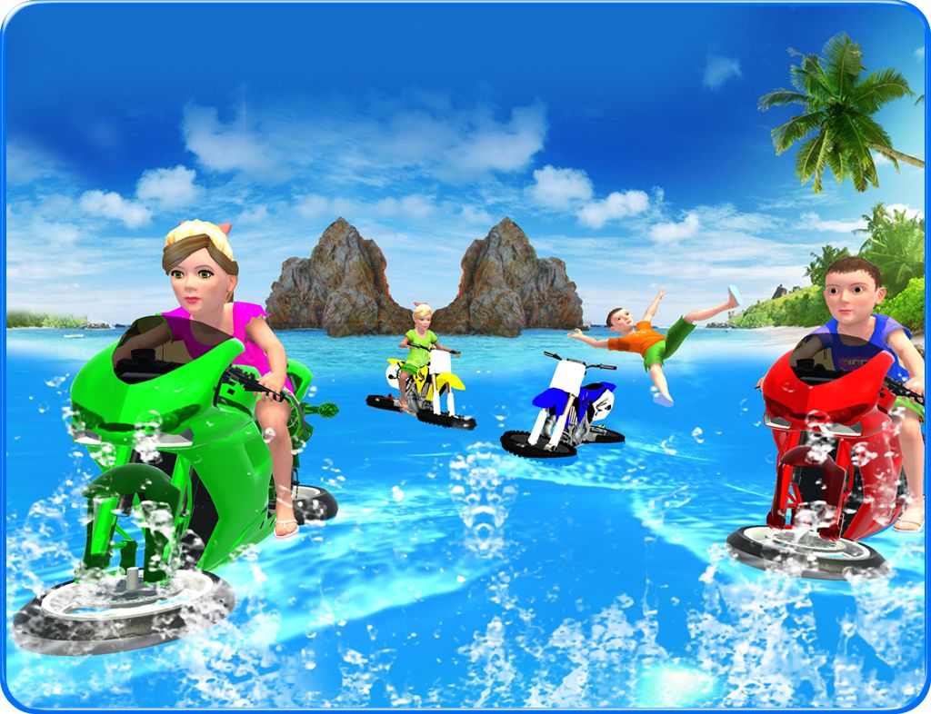 Kids Water Surfing Bike Racing遊戲截圖