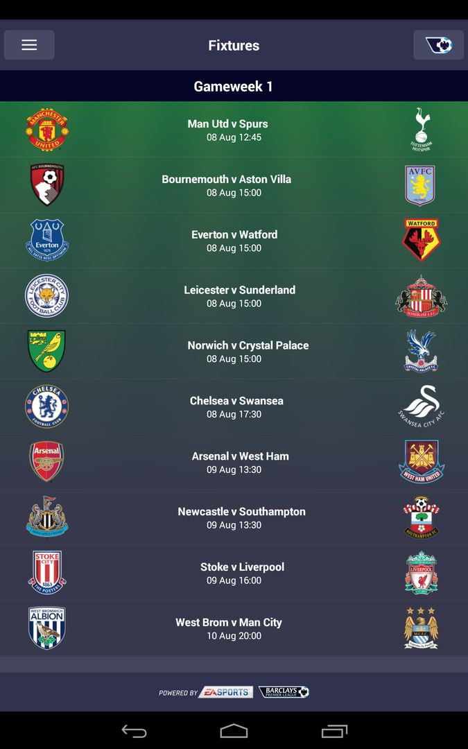 Screenshot of Fantasy Premier League 2015/16