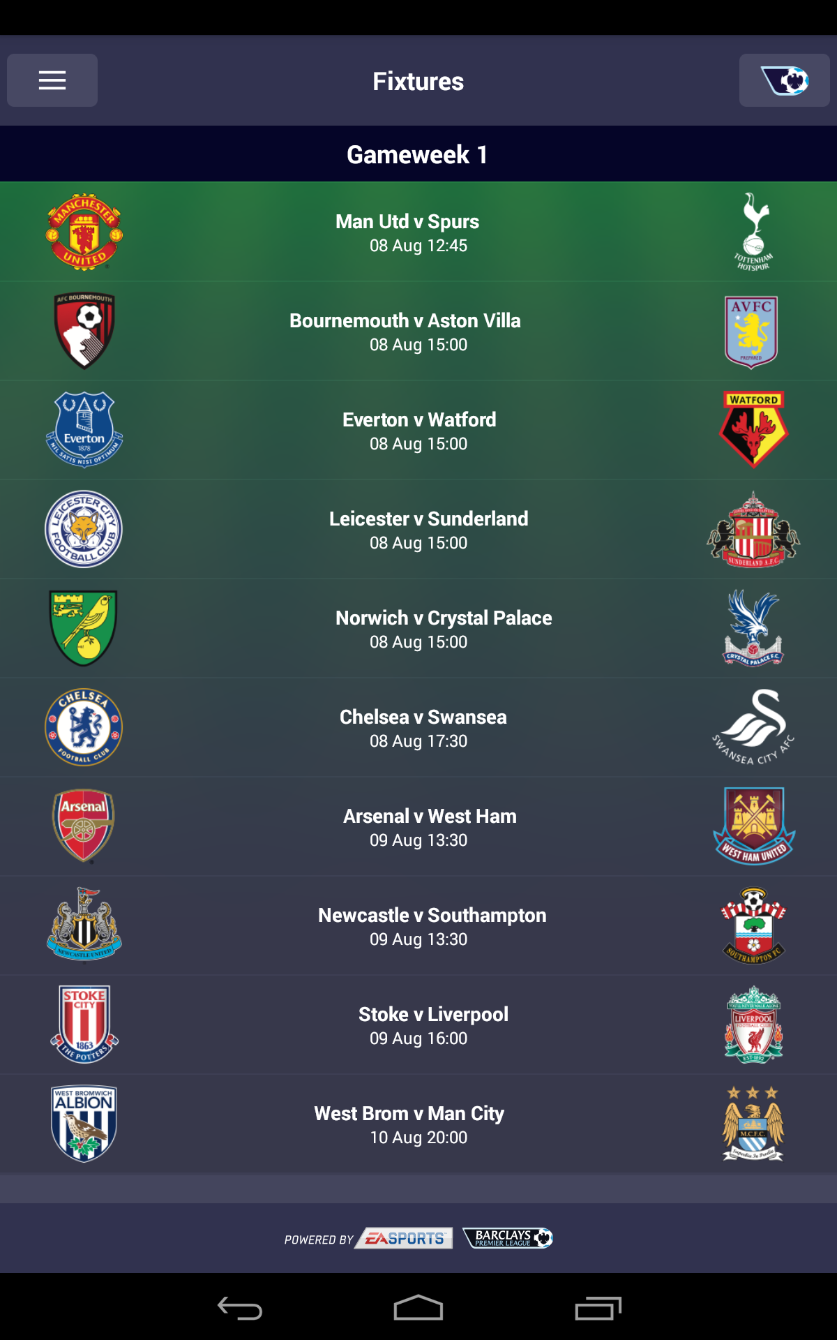 Скриншот игры Fantasy Premier League 2015/16