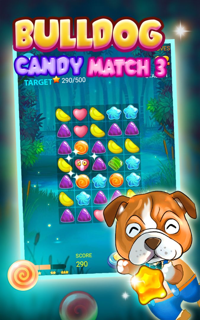 French Bulldog Candy Match 3 게임 스크린 샷