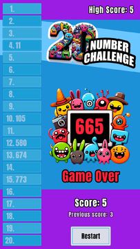 20 Number Challenge Game Game Screenshot