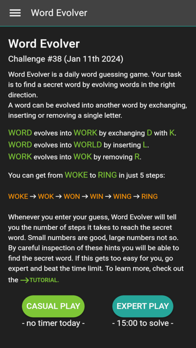 Screenshot of Word Evolver