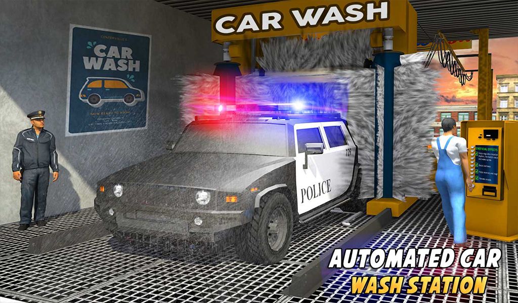 Screenshot of Police Car Wash Service: Gas Station Parking Games