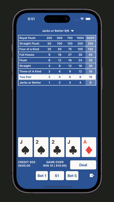 Video Poker Mobileのキャプチャ
