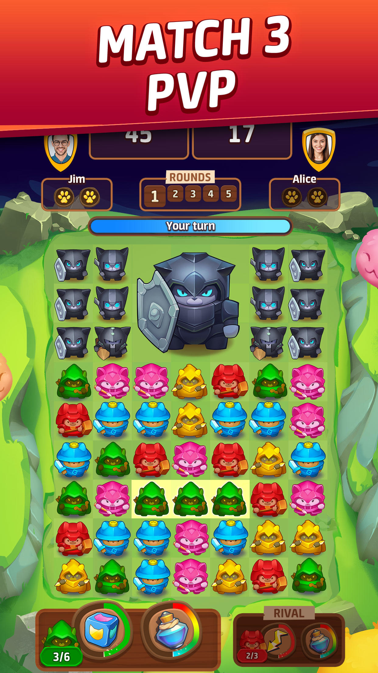 Cat Force - PvP Match 3 Game Game Screenshot
