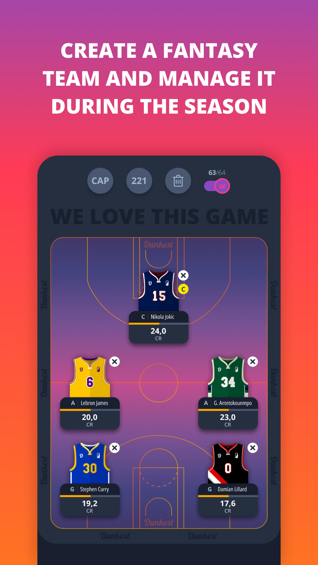 Dunkest - NBA Fantasy screenshot game