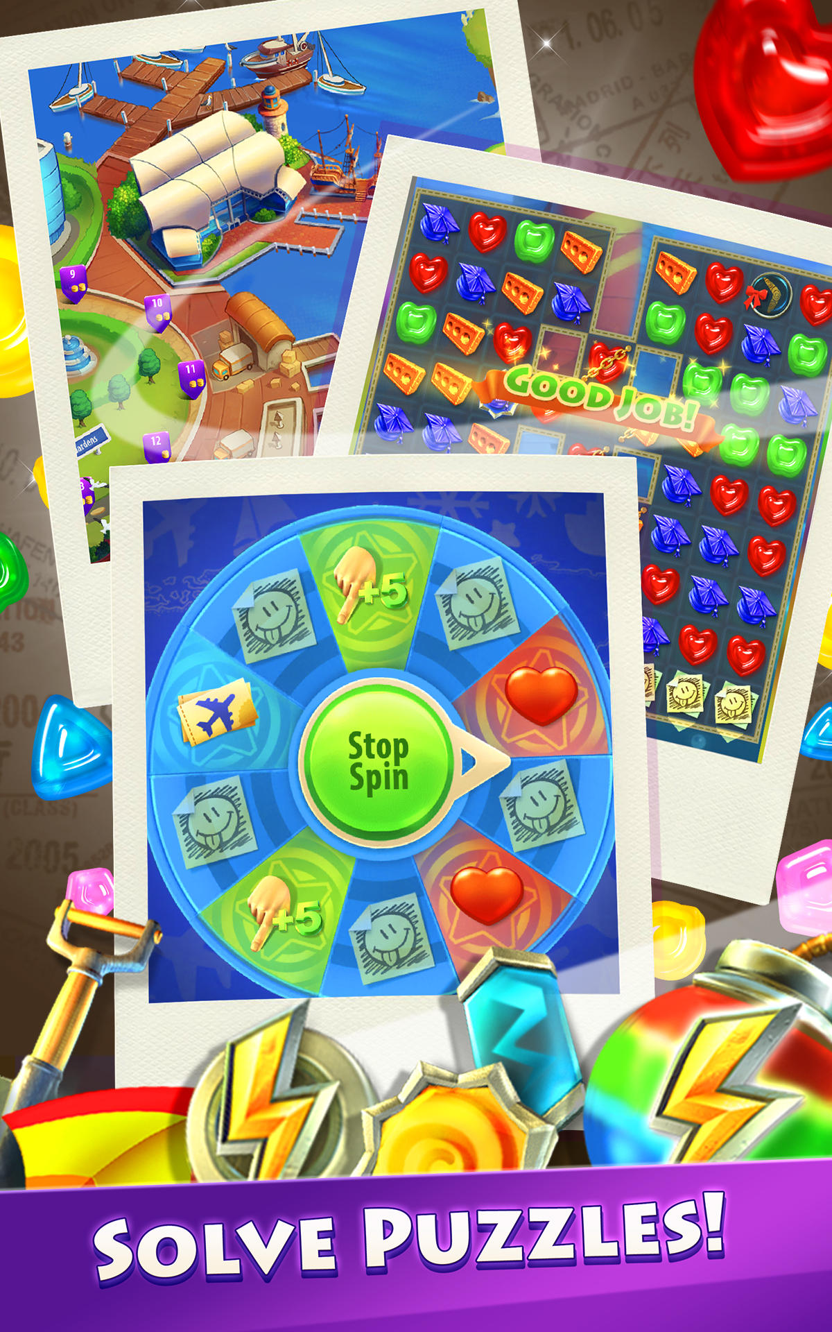 Gummy Drop! Match 3 & Travel Game Screenshot