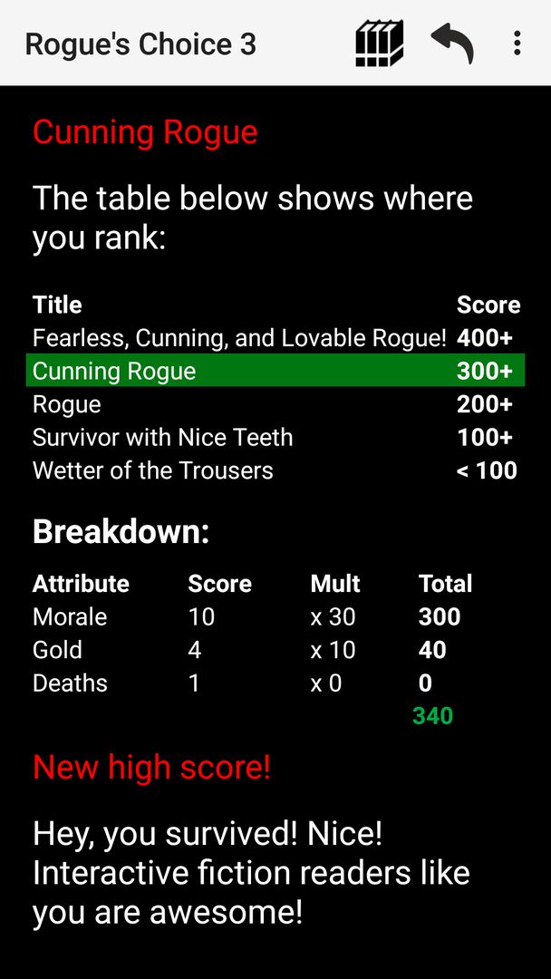 Screenshot of Rogue's Choice: (Choices Game)