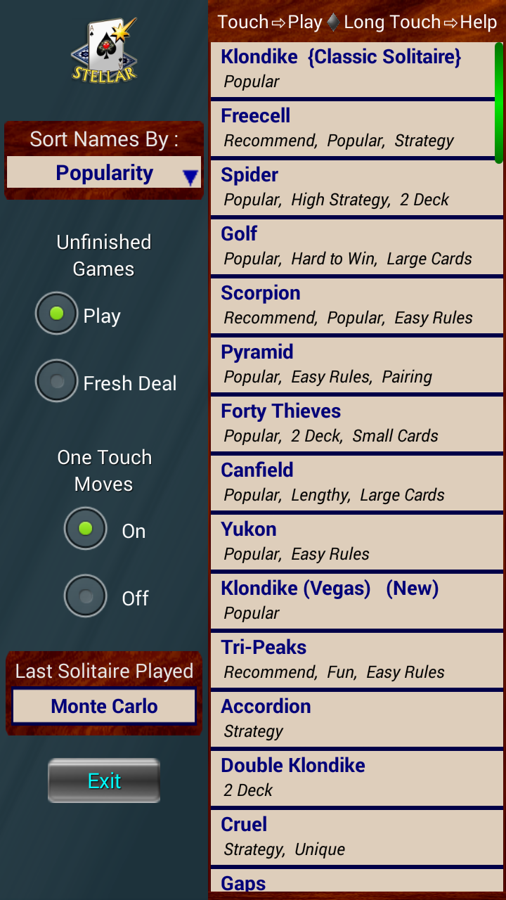 Stellar Solitaire Game Screenshot