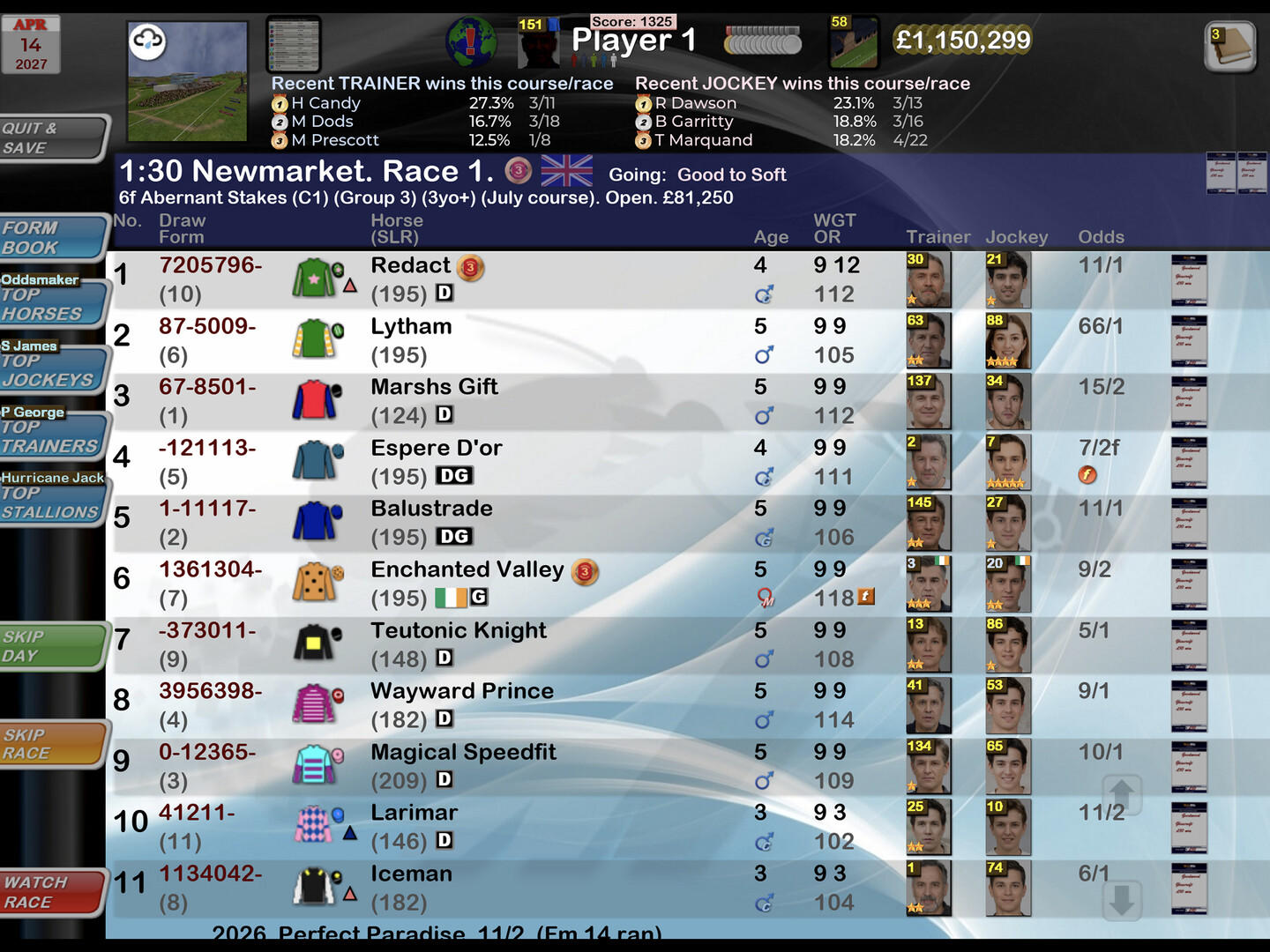 Screenshot of Starters Orders Touch Horse Racing