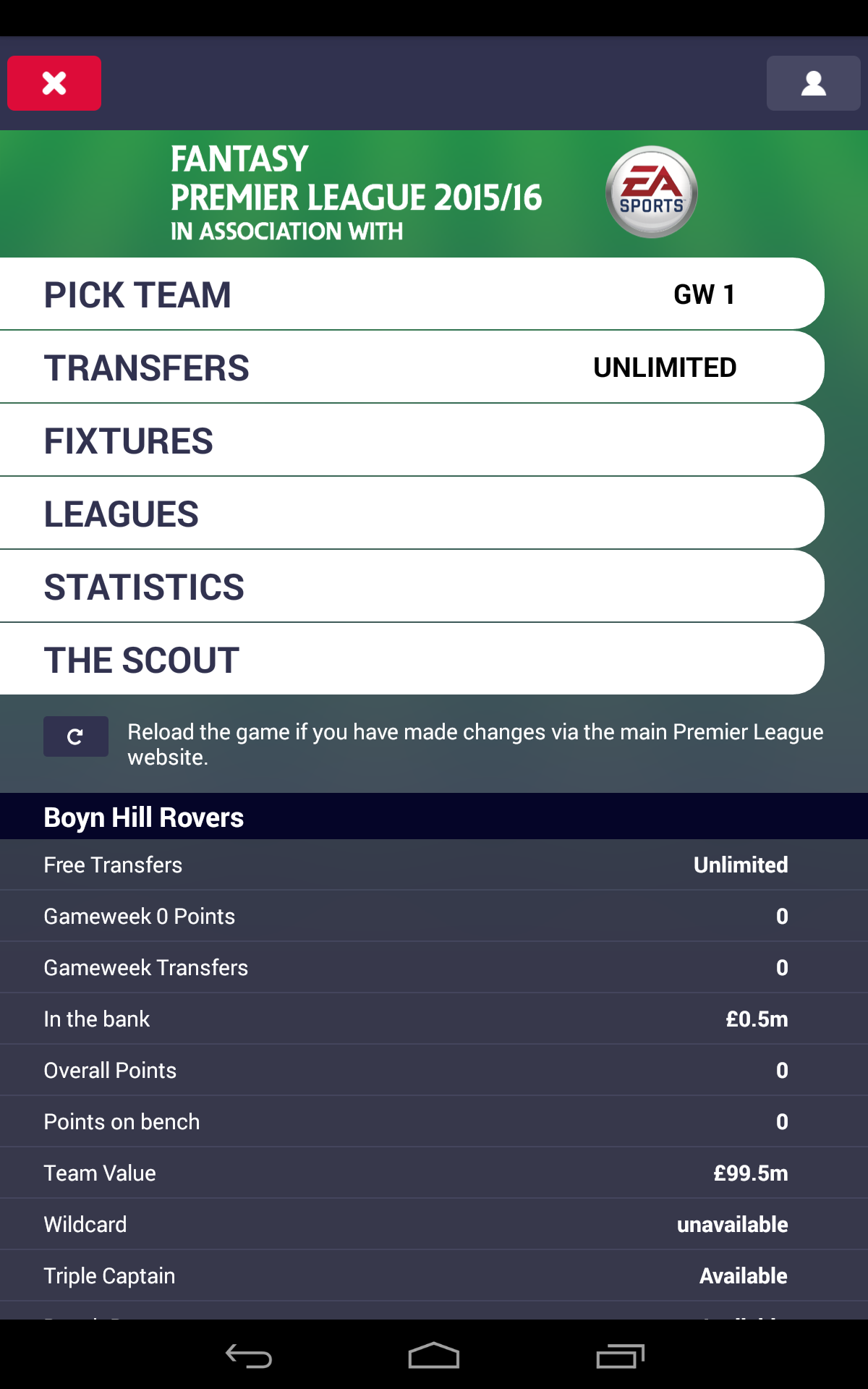 Скриншот игры Fantasy Premier League 2015/16