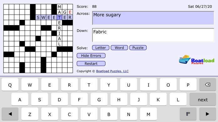 Screenshot of Boatload's Daily Crosswords