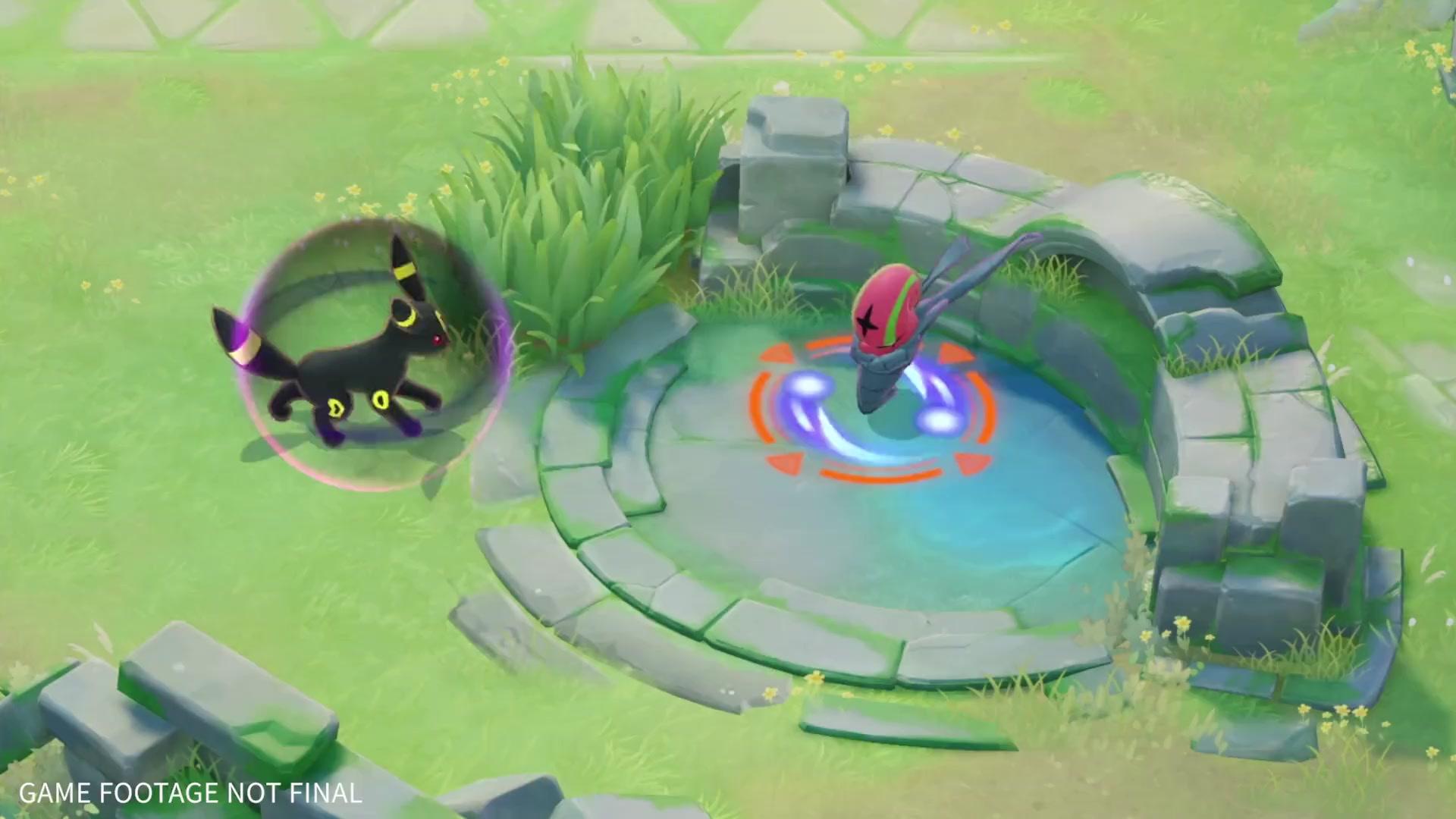 Pokemon News--Mean Look has Umbreon pin an opponent with a dark, arresting look