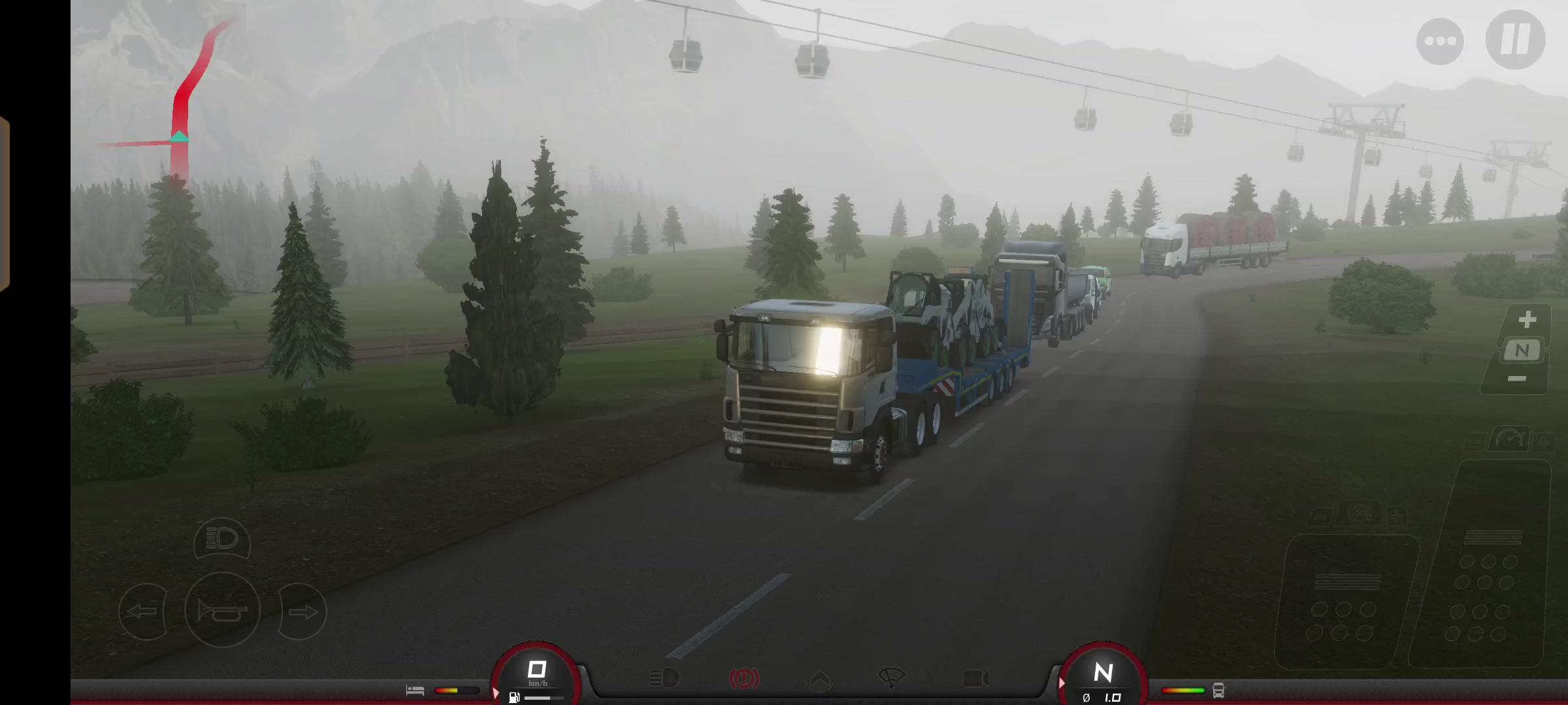 Driving with a semi-heavy trailer in beautiful route