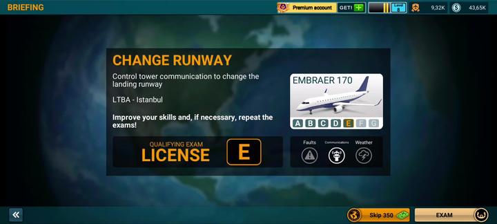 Airline Commander - Aircraft : Embrear 170 | License E Change Runway
