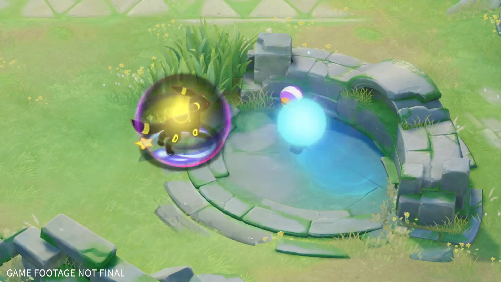 Pokemon News--Mean Look has Umbreon pin an opponent with a dark, arresting look